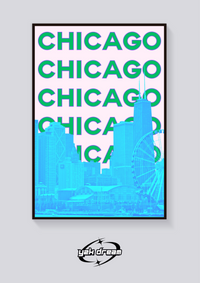 Preppy Chicago Skyline Destination Poster — vista posteriore
