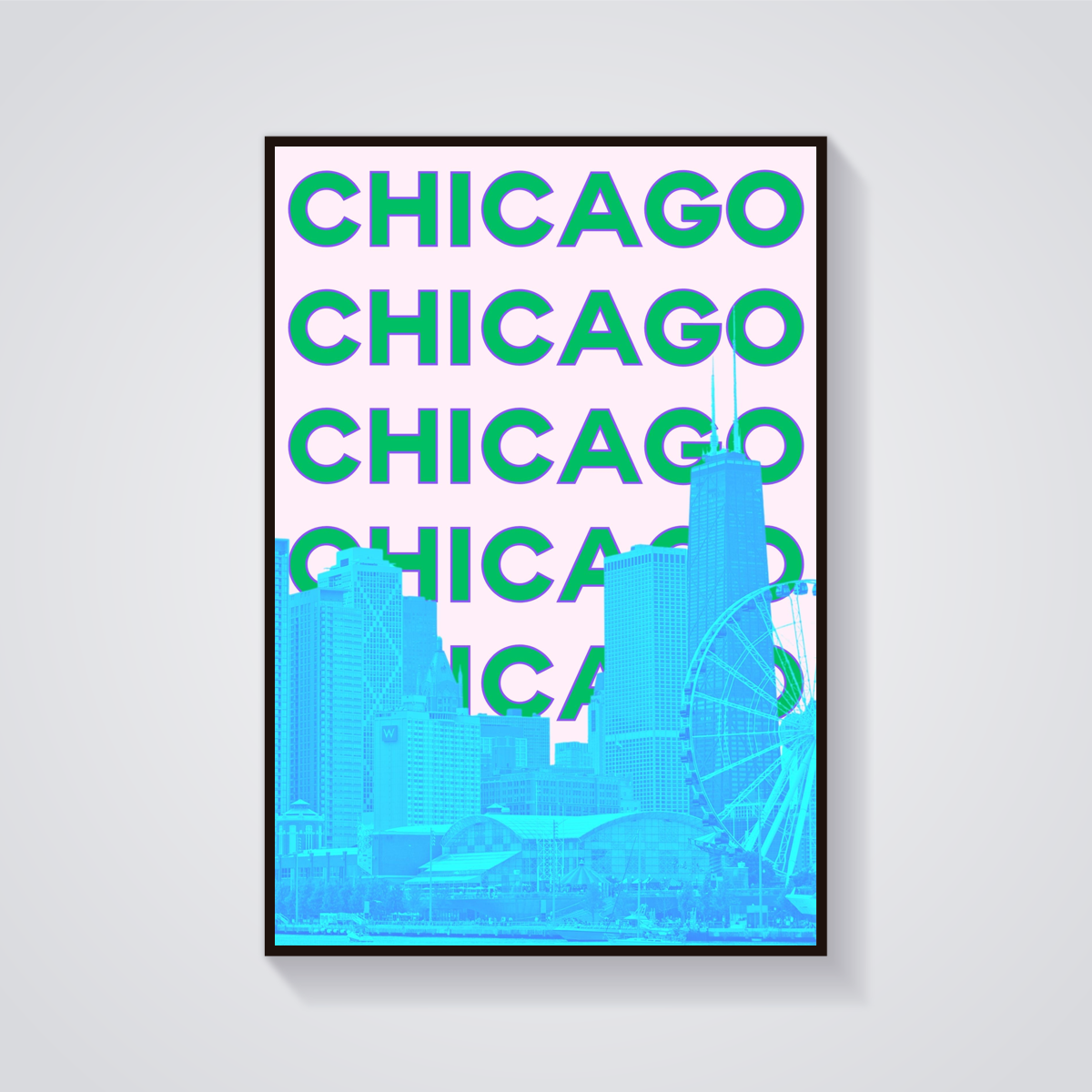 Preppy Chicago Skyline Destination Poster — vista frontale
