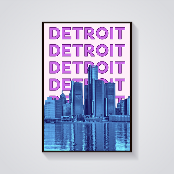 Preppy Detroit Skyline Retro Poster — vista frontale