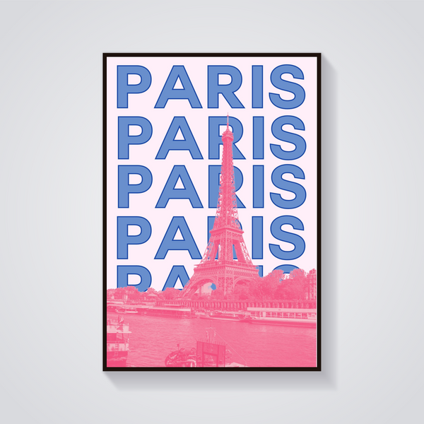 Preppy Eiffel Tower Paris Typographic Poster — vista frontale