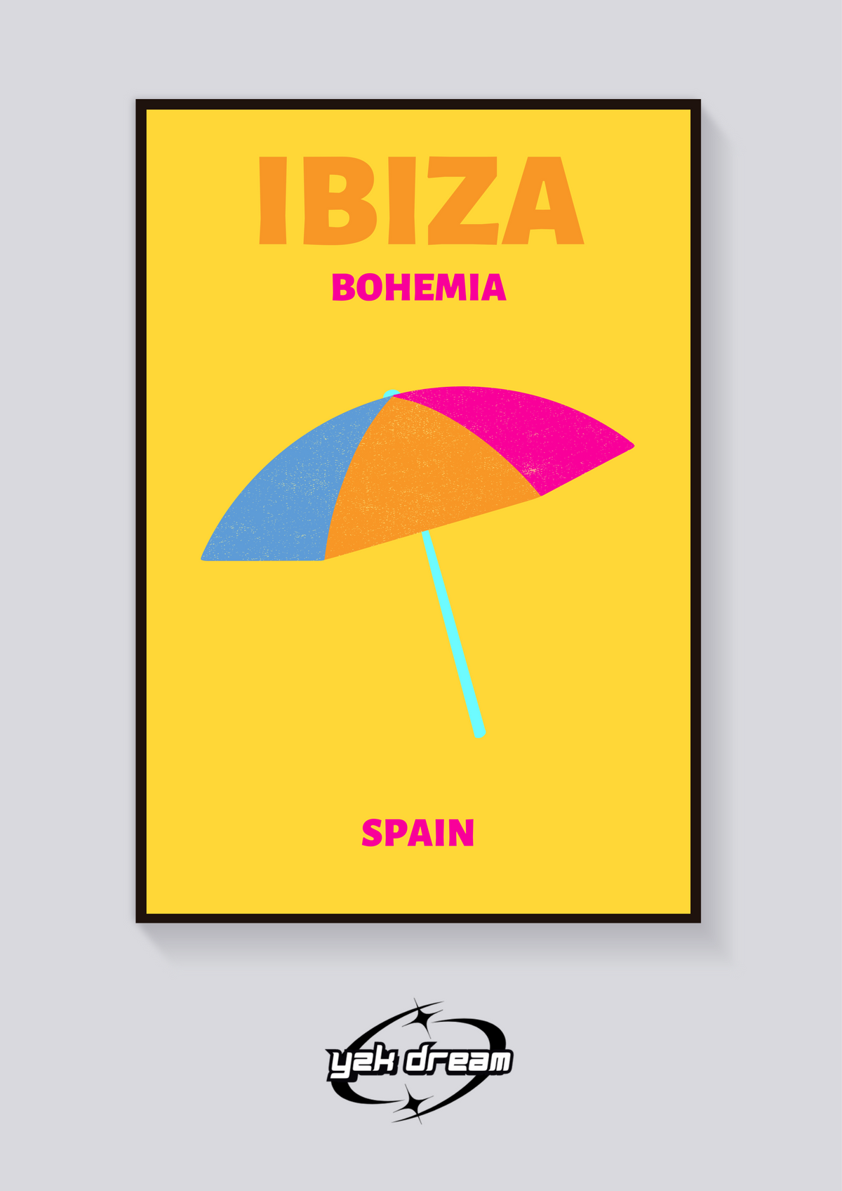 Preppy Ibiza Beach Umbrella Poster — vista posteriore