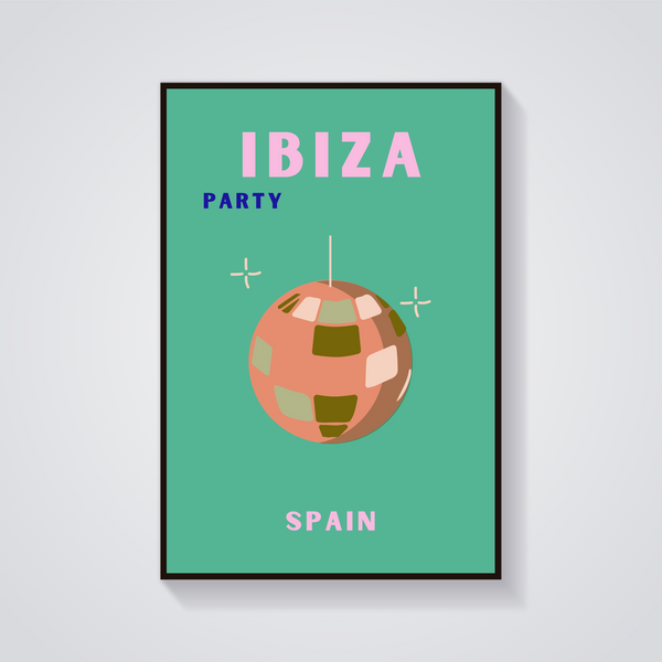 Preppy Ibiza Disco Ball Poster — vista frontale