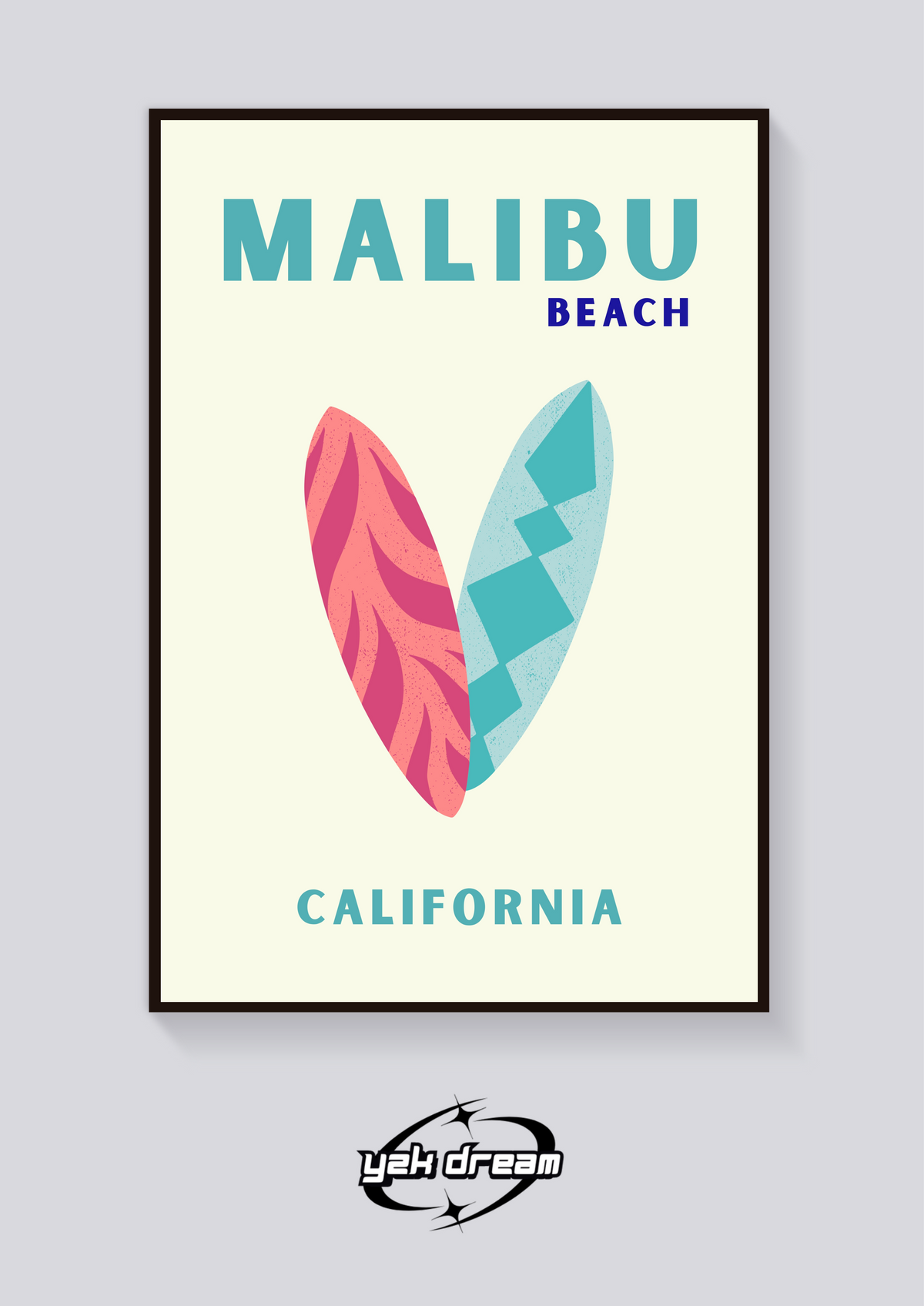 Preppy Malibu Surfboard Art Poster — vista posteriore