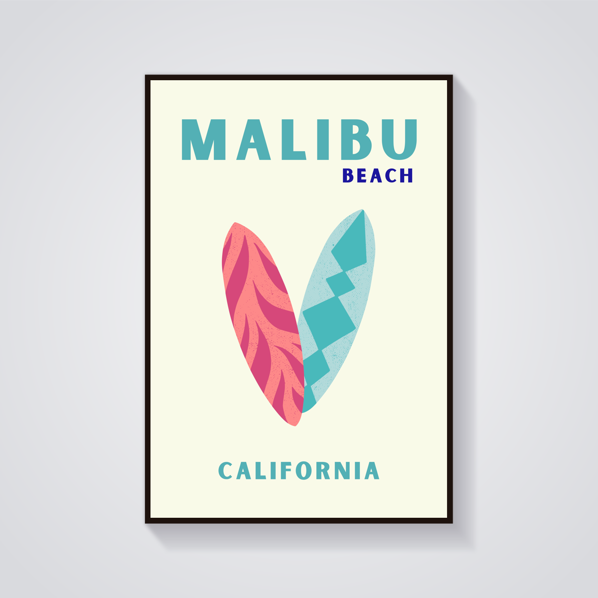 Preppy Malibu Surfboard Art Poster — vista frontale