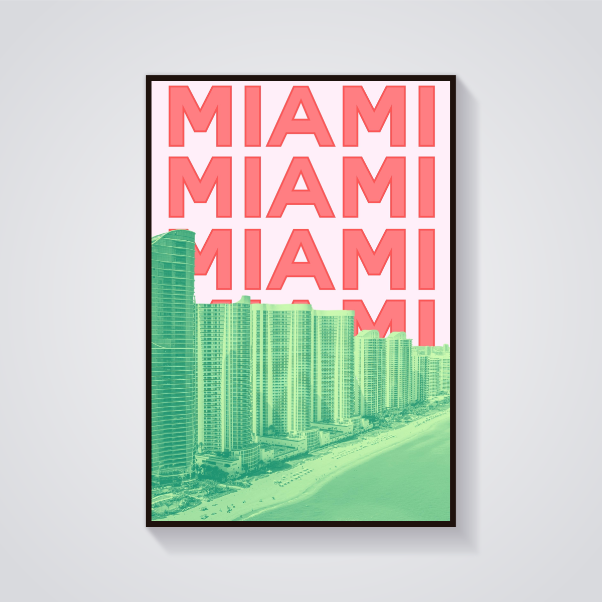 Preppy Miami Beach Skyline Poster — vista frontale