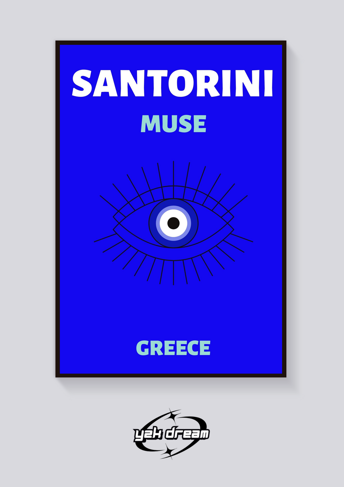 Preppy Santorini Muse Greece Poster — vista posteriore