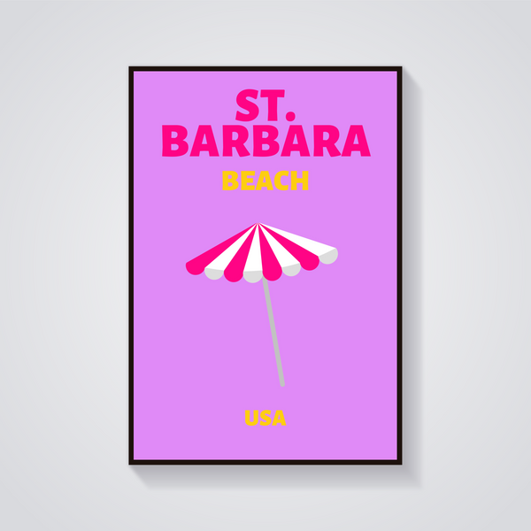 Preppy St. Barbara Beach Umbrella Poster — vista frontale