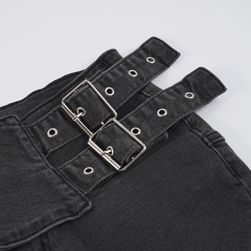 Punk Low Waist Y2K Skinny Stretch Flared Denim Jeans — vista laterale