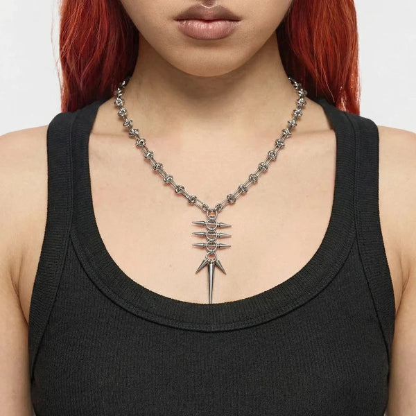 Punk Y2K Grunge Rock Spike Pendant Chain Necklace