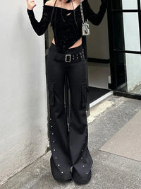 Retro Grunge Y2K Rivet Design Belt Flared Jeans — in alternativa