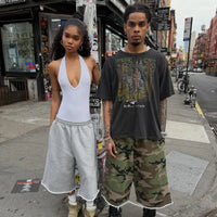 Retro Y2K Camouflage Print Baggy Jogger Shorts Jorts — dettaglio della stampa