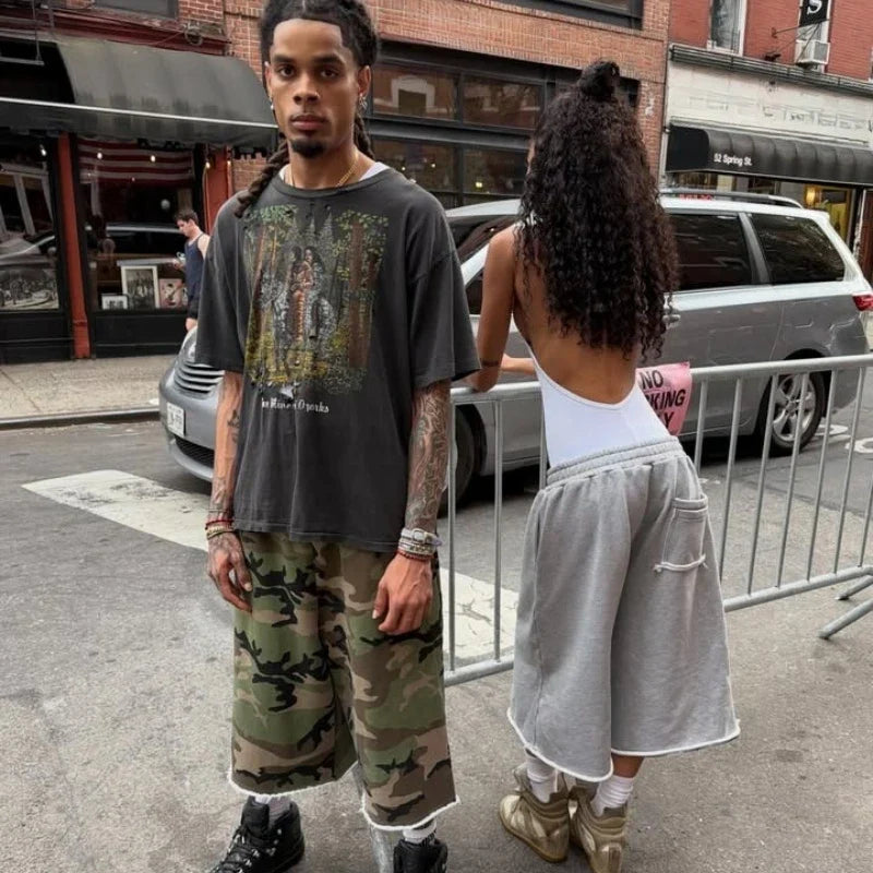 Retro Y2K Camouflage Print Baggy Jogger Shorts Jorts — in alternativa