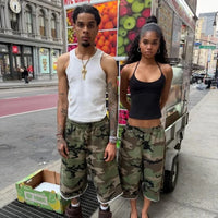 Retro Y2K Camouflage Print Baggy Jogger Shorts Jorts — vista posteriore