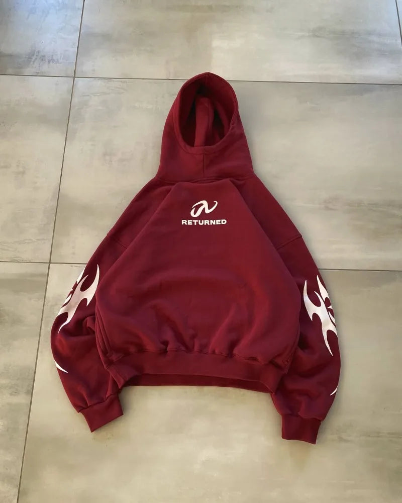 Retro Y2K Flame Print Graphic Hoodie — in alternativa