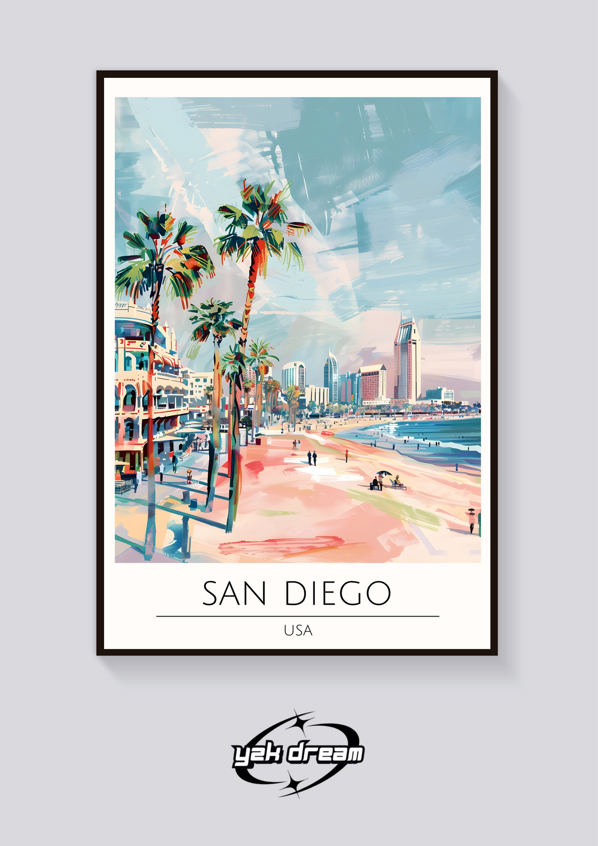 San Diego Beach Palms Poster — vista posteriore