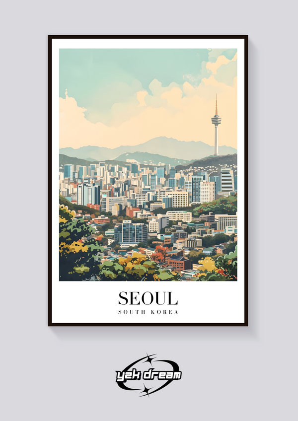 Seoul Tower Vintage Travel Poster