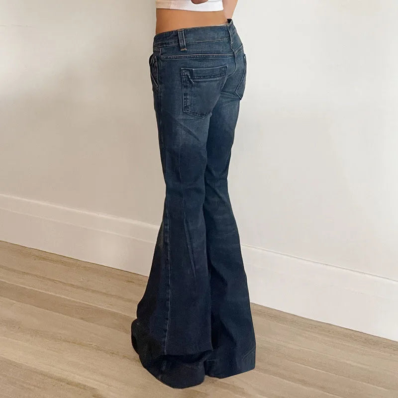 Sexy Low Waist Y2K Skinny Flare Jeans — dettaglio
