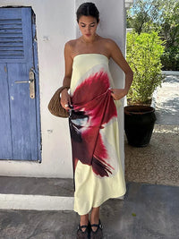 Sexy Strapless Floral Print Maxi Summer Dress — vista laterale
