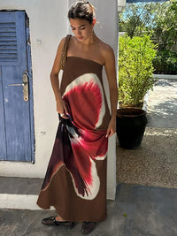 Sexy Strapless Floral Print Maxi Summer Dress — vista frontale