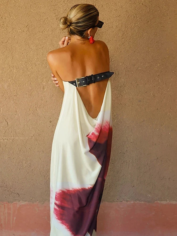 Sexy Strapless Floral Print Maxi Summer Dress — dettaglio della stampa