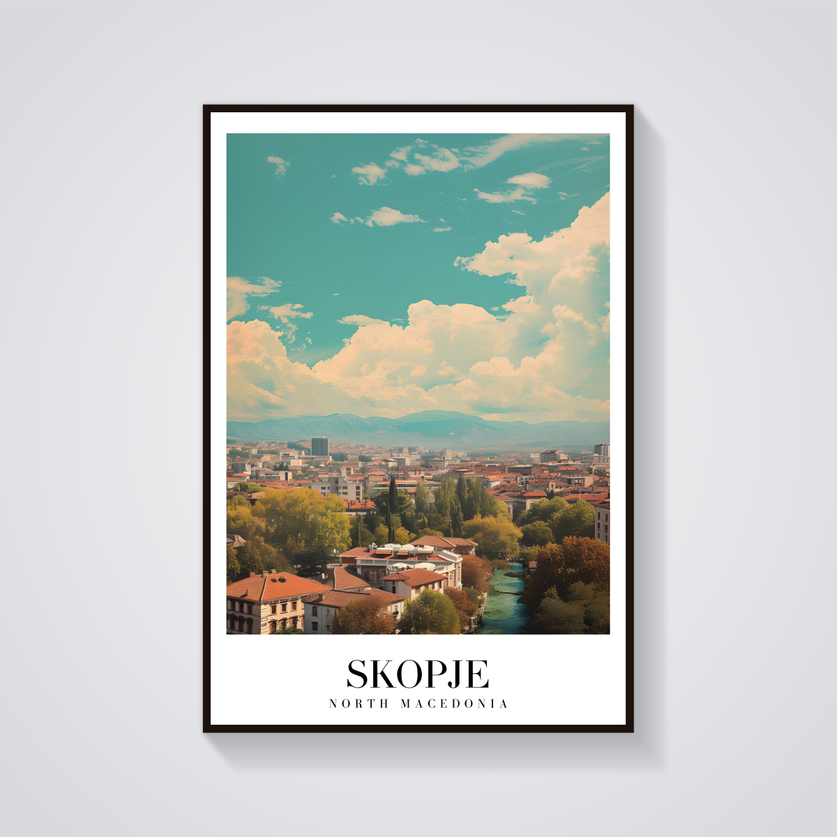 Skopje Vintage Travel Poster — vista frontale
