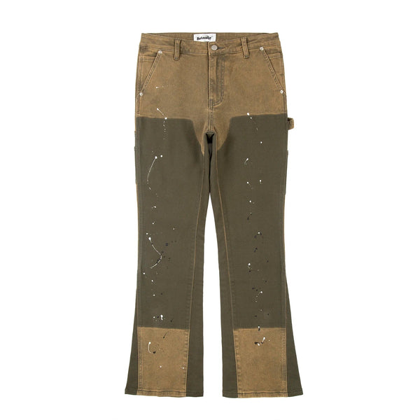 Spliced Speckled Ink Y2K Micro Flare Carpenter Denim Jeans — vista frontale
