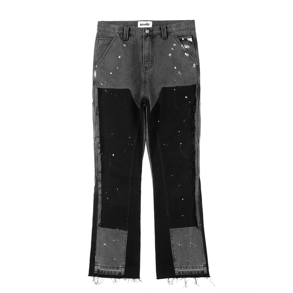 Spliced Speckled Ink Y2K Micro Flare Carpenter Denim Jeans — dettaglio