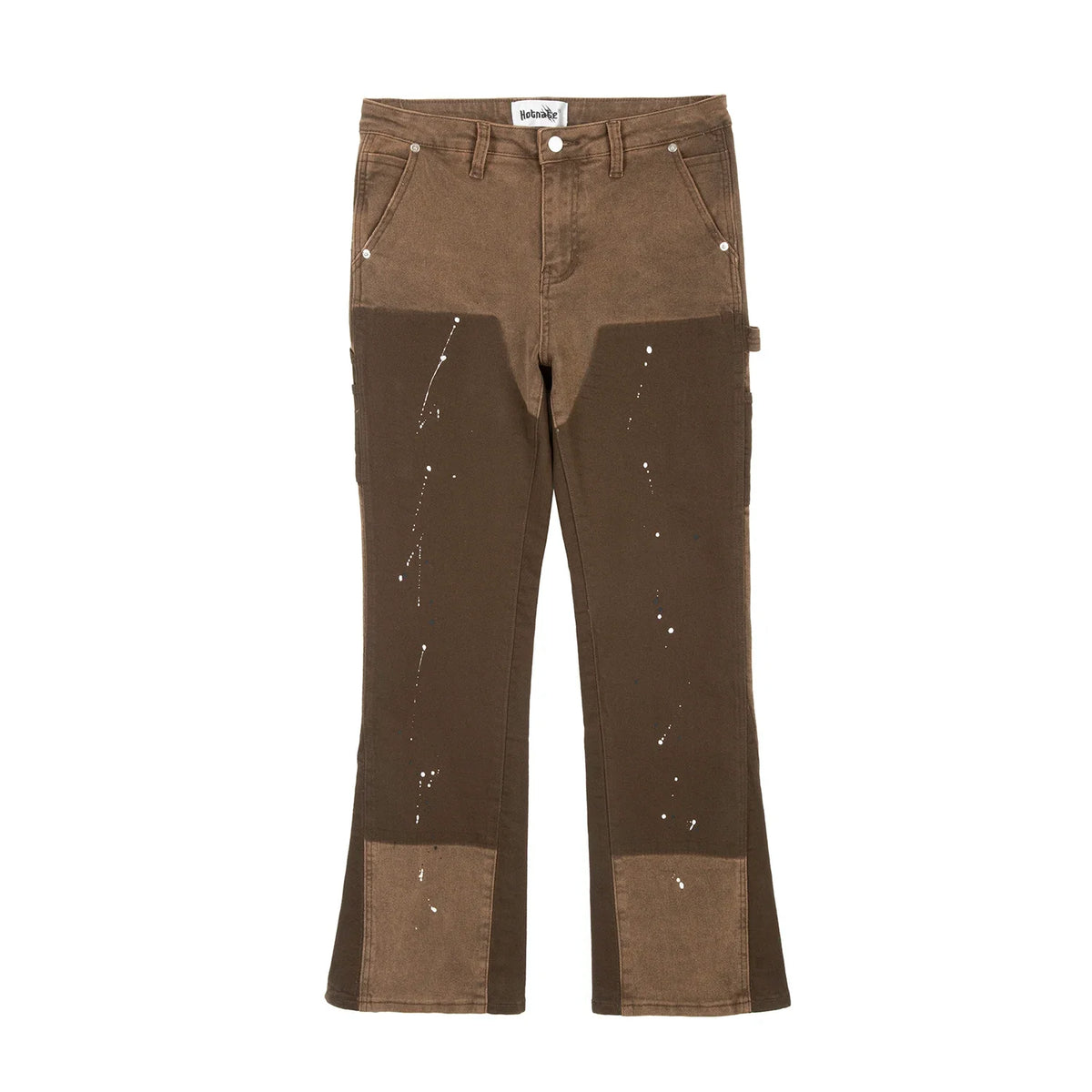Spliced Speckled Ink Y2K Micro Flare Carpenter Denim Jeans — dettaglio della stampa