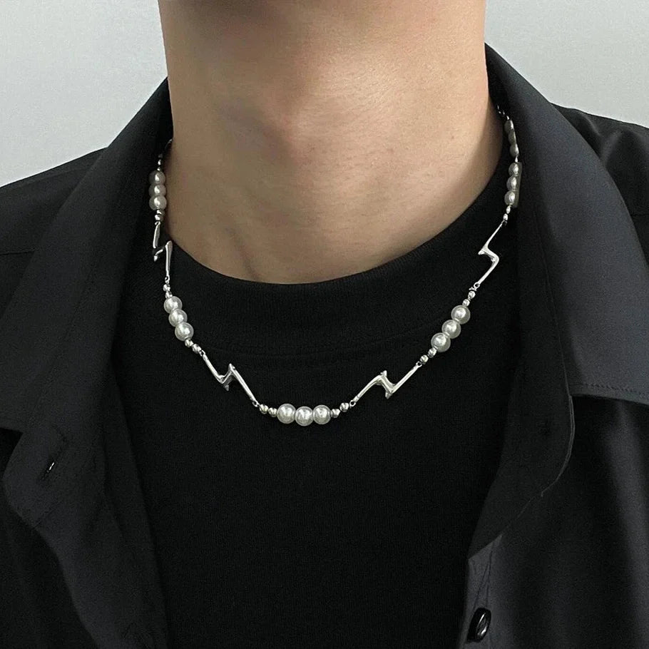Splicing Lightning Imitation Pearl Necklace & Bracelet — vista laterale