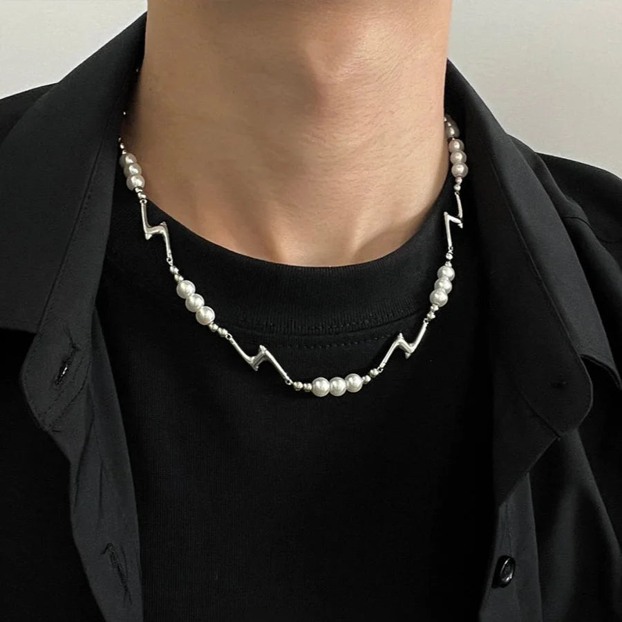 Splicing Lightning Imitation Pearl Necklace & Bracelet — dettaglio del tessuto
