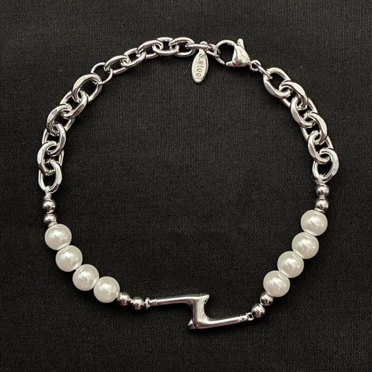 Splicing Lightning Imitation Pearl Necklace & Bracelet — vista posteriore
