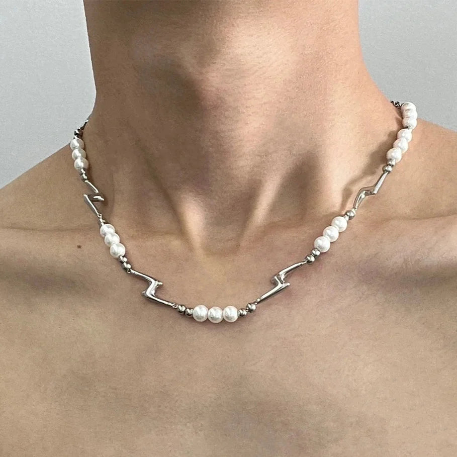 Splicing Lightning Imitation Pearl Necklace & Bracelet — dettaglio