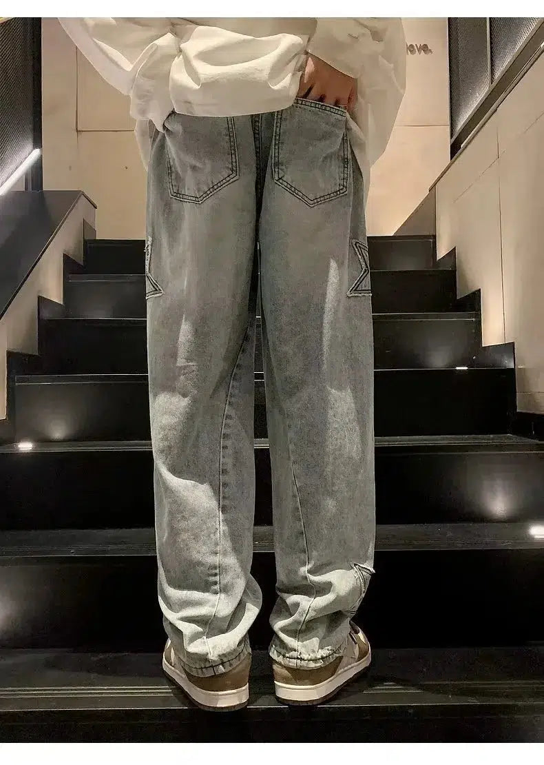 Star Embroidered Y2K Baggy Straight Leg Washed Jeans — in alternativa