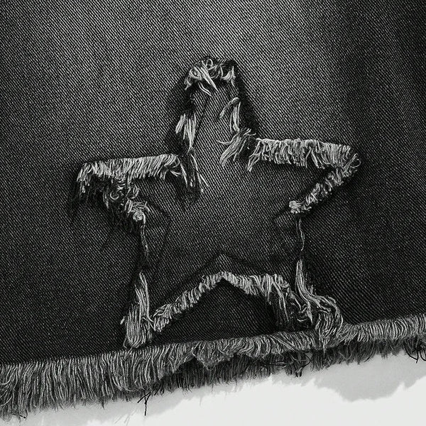 Star Embroidered Y2K Baggy Washed Shorts Jorts