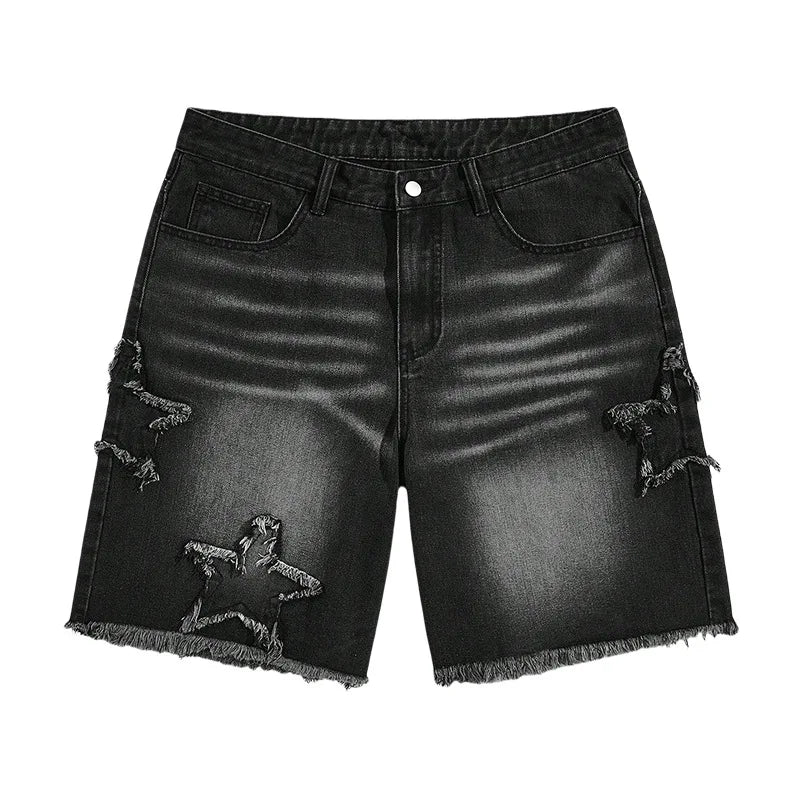 Star Embroidered Y2K Baggy Washed Shorts Jorts — vista frontale