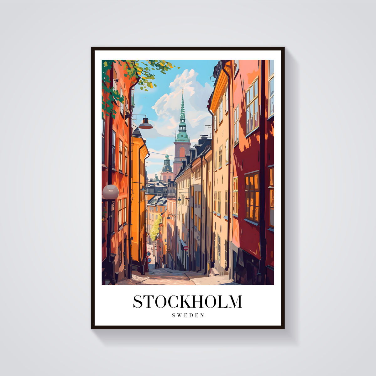 Stockholm Street View Vintage Poster — vista frontale
