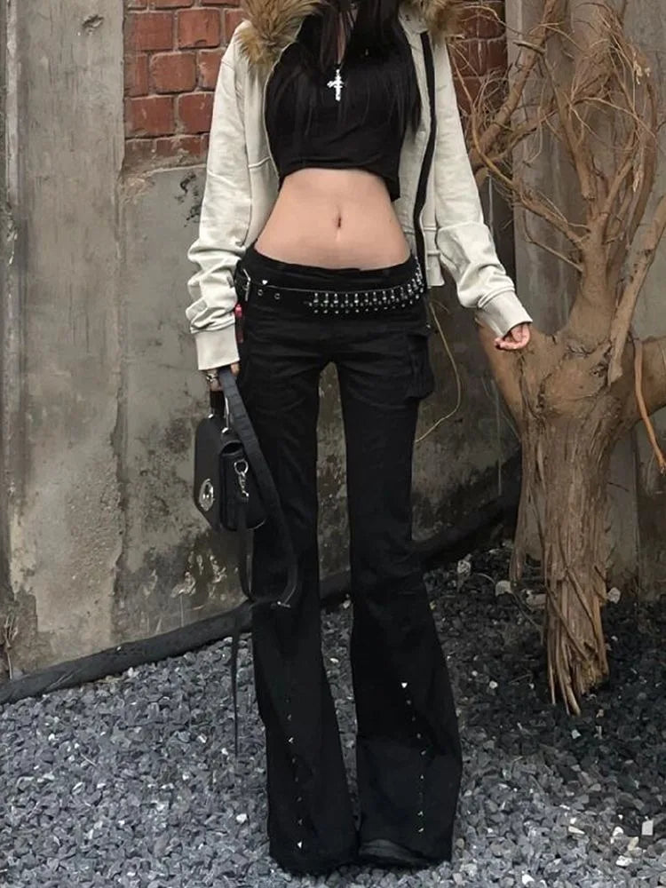 Studded Y2K Gothic Black High Waist Flare Jeans — in alternativa
