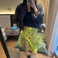 Sweet Green Y2K Vintage High Waist Floral Midi Skirt — dettaglio della stampa