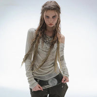 Trashy Grunge Y2K Off Shoulder Long Sleeve Top — vista frontale