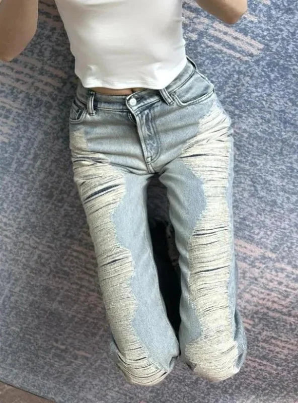 Ultra Distressed Y2K Skinny Flare Low Waisted Jeans — dettaglio della stampa