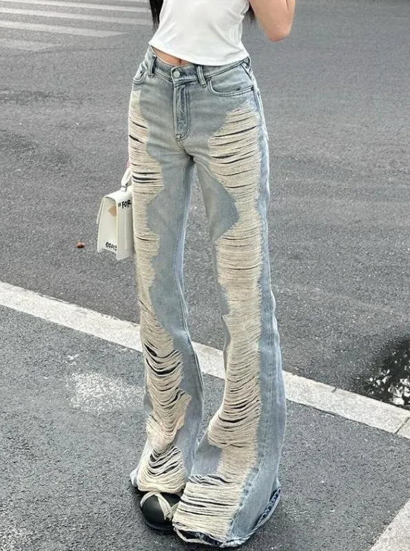 Ultra Distressed Y2K Skinny Flare Low Waisted Jeans — vista posteriore