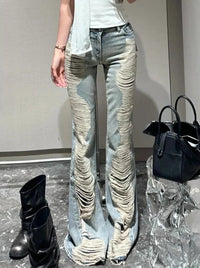 Ultra Distressed Y2K Skinny Flare Low Waisted Jeans — dettaglio