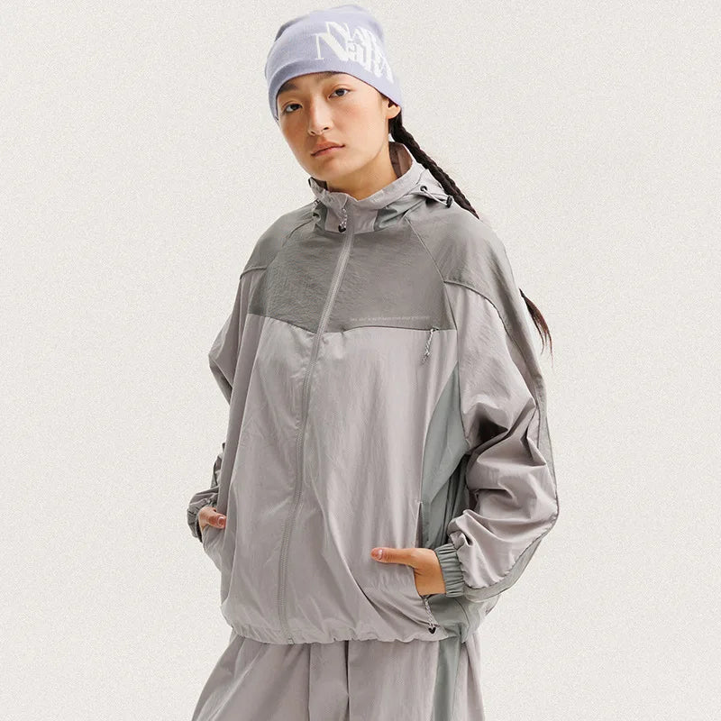 Unisex Y2K Baggy Outdoor Splice Design Hooded Waterproof Jacket Coat — vista laterale