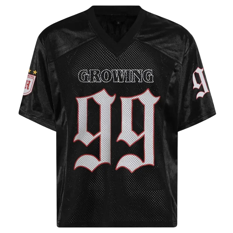 V Neck "Growing 99" Vintage Y2K Football Jersey — vista frontale