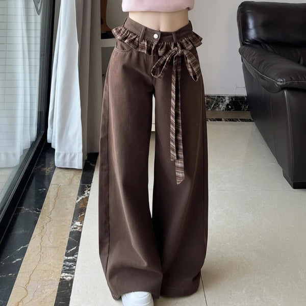 Vintage Baggy Brown Y2K High Waist Jeans — vista frontale