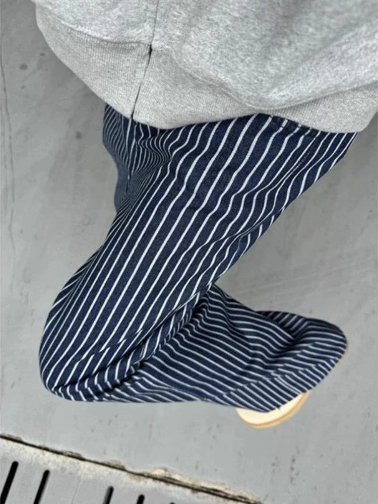 Vintage Blue Striped Y2K Baggy Jeans — dettaglio
