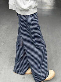 Vintage Blue Striped Y2K Baggy Jeans — vista frontale