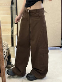 Vintage Brown Y2K Wide Leg Cargo Jeans — dettaglio