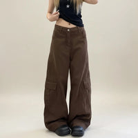 Vintage Brown Y2K Wide Leg Cargo Jeans — vista frontale