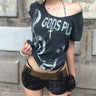 Vintage Grunge Y2K Gods Plan Graphic Off Shoulder Top